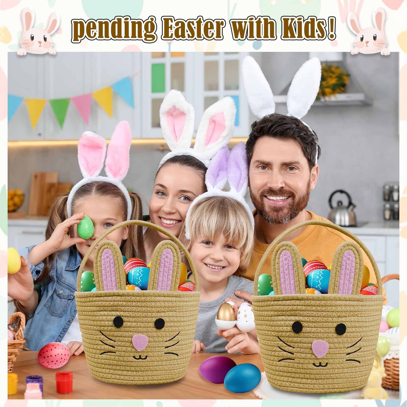 Brbecon brown Easter basket design with cute bunny motif