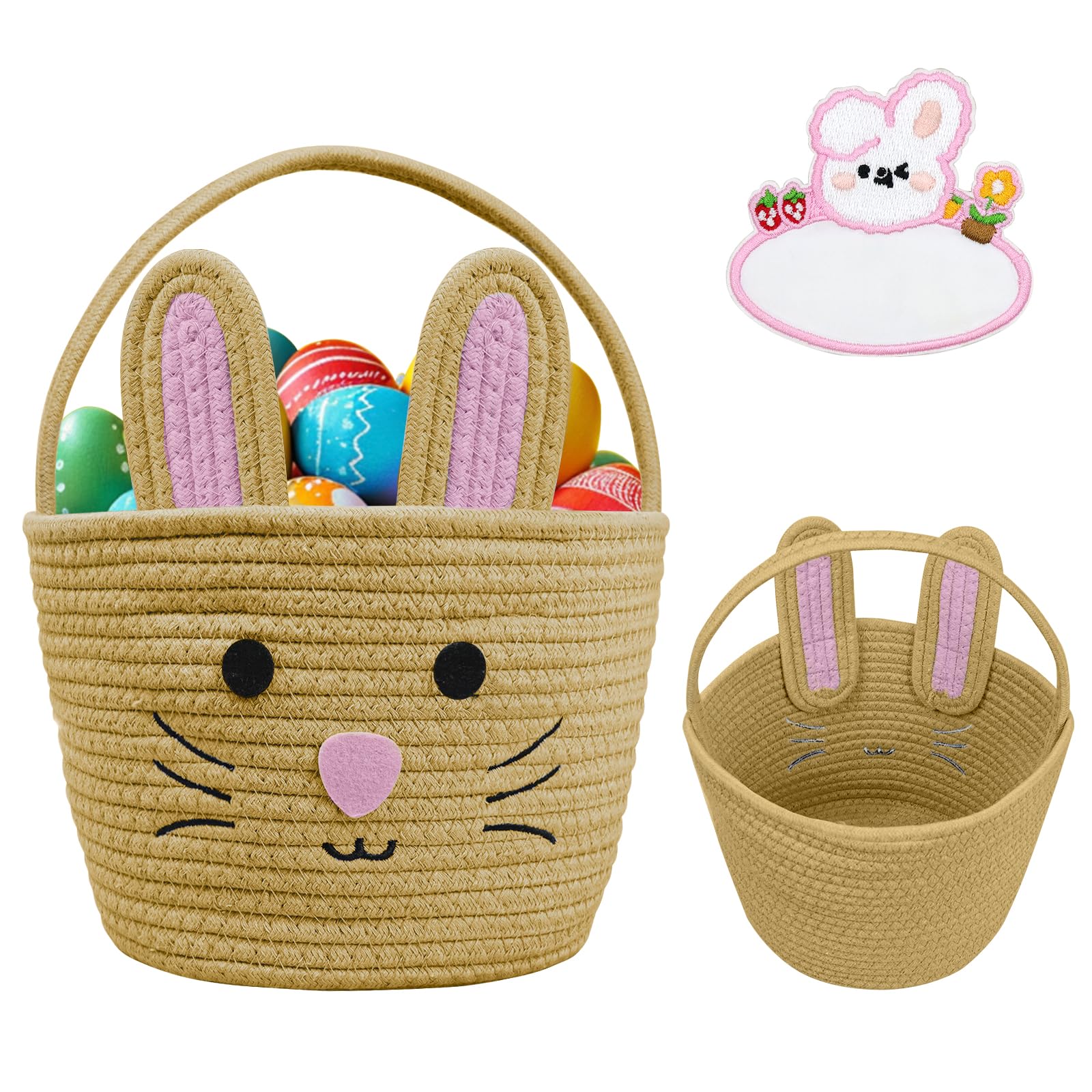 Brbecon Easter Bunny Basket with name tag for personalized Easter egg hunts
