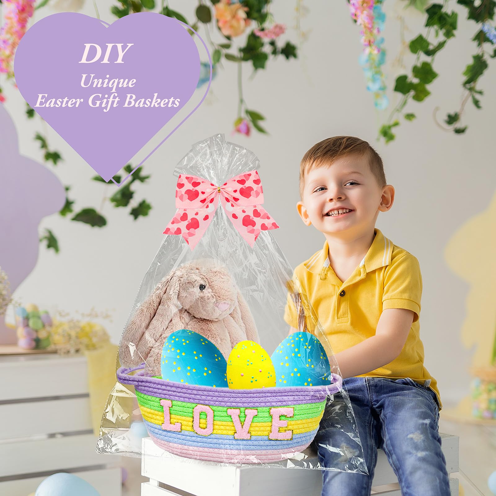Brbecon Easter woven basket with bow enhances festive packaging