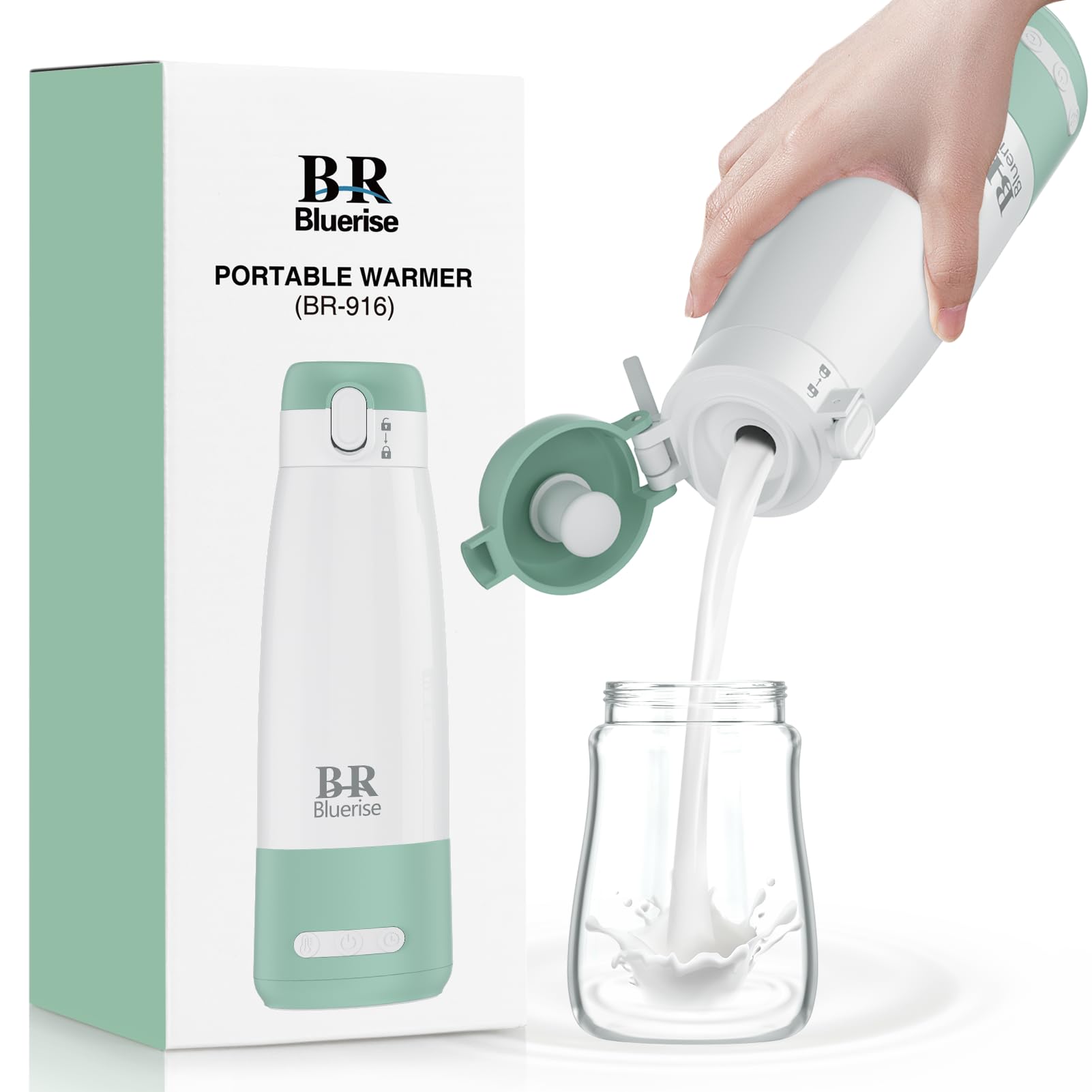 BRBLUERISE portable milk warmer packaging highlights compact travel-ready design for on-the-go feeding