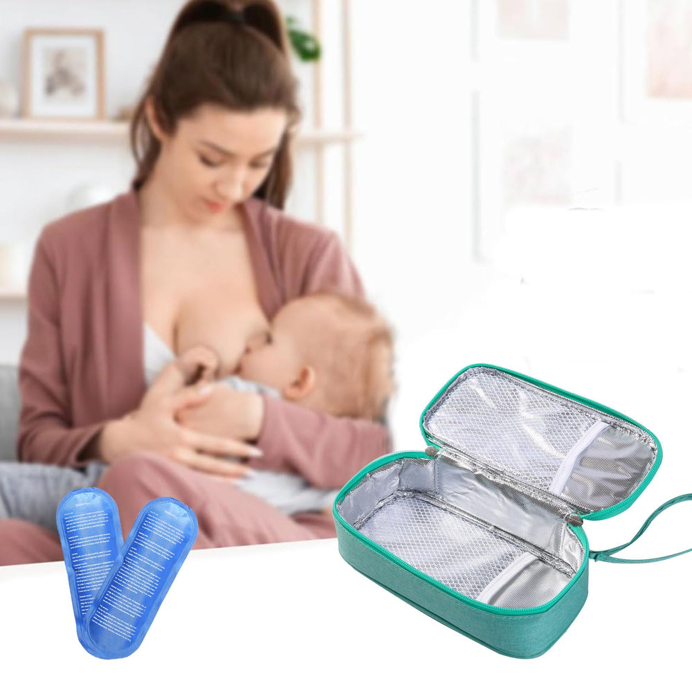 Breastmilk cooler bag green wrist strap—hands-free transport during errands