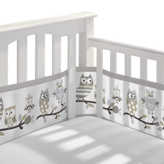 BreathableBaby breathable mesh liner closeup shows 3mm owl fun gray for safe airflow.