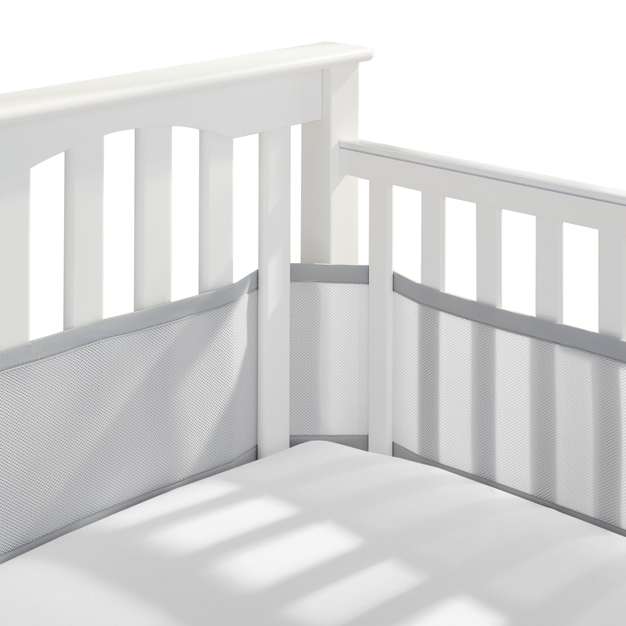 BreathableBaby breathable-mesh-liner for full-size crib gray 3mm promotes airflow.