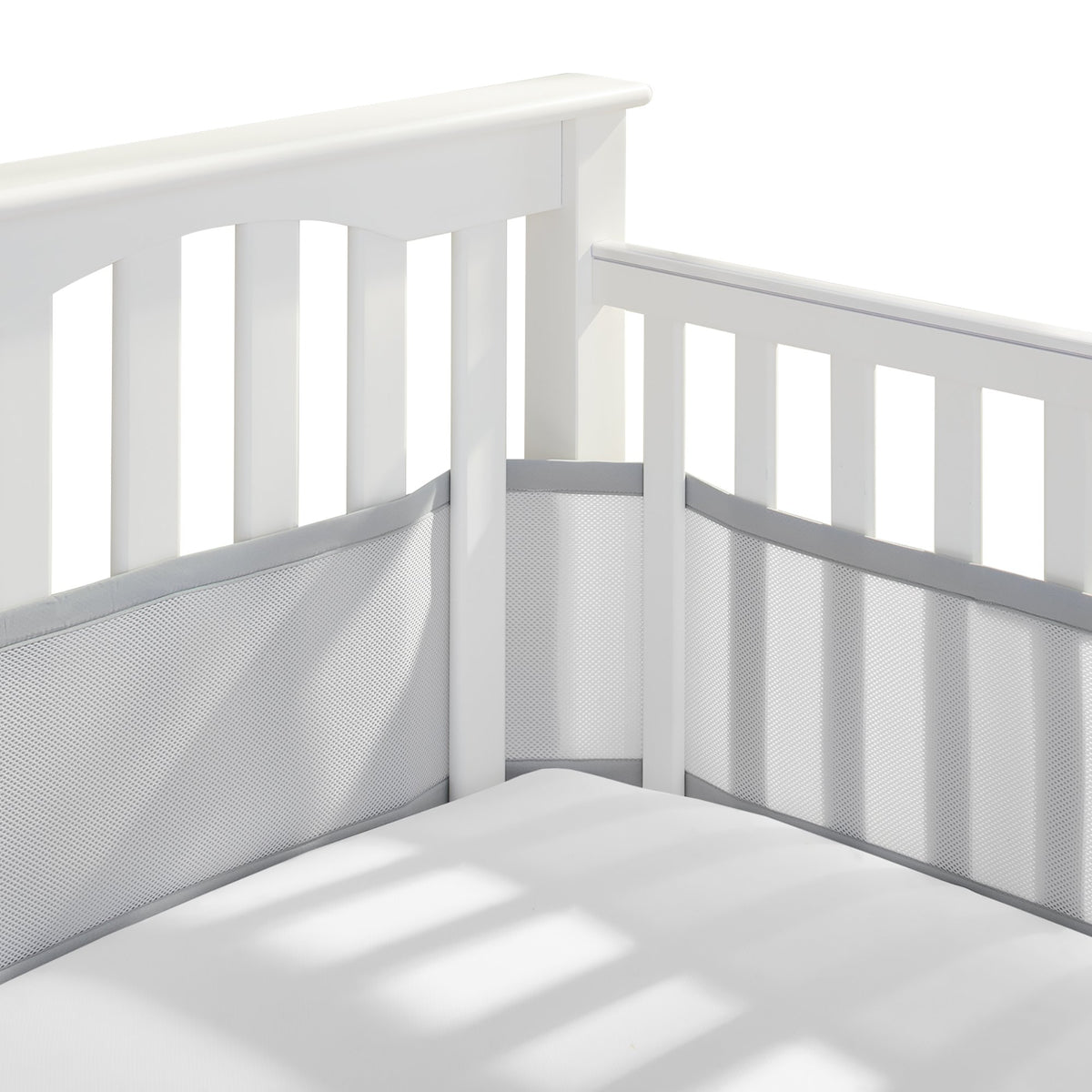 BreathableBaby breathable-mesh-liner for full-size crib gray 3mm promotes airflow.