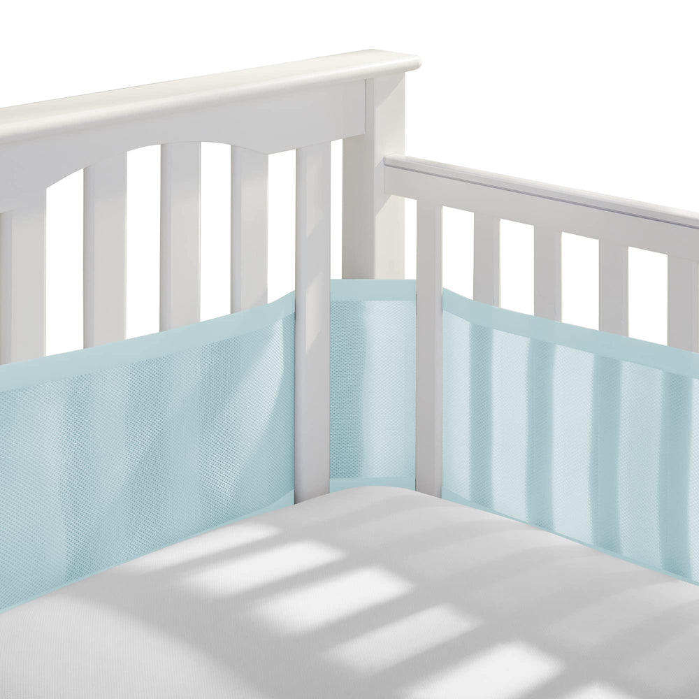 BreathableBaby breathable mesh liner for full-size crib showing steady airflow around the crib edges.