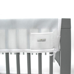 BreathableBaby railguard front pocket keeps pacifiers and teethers within reach.