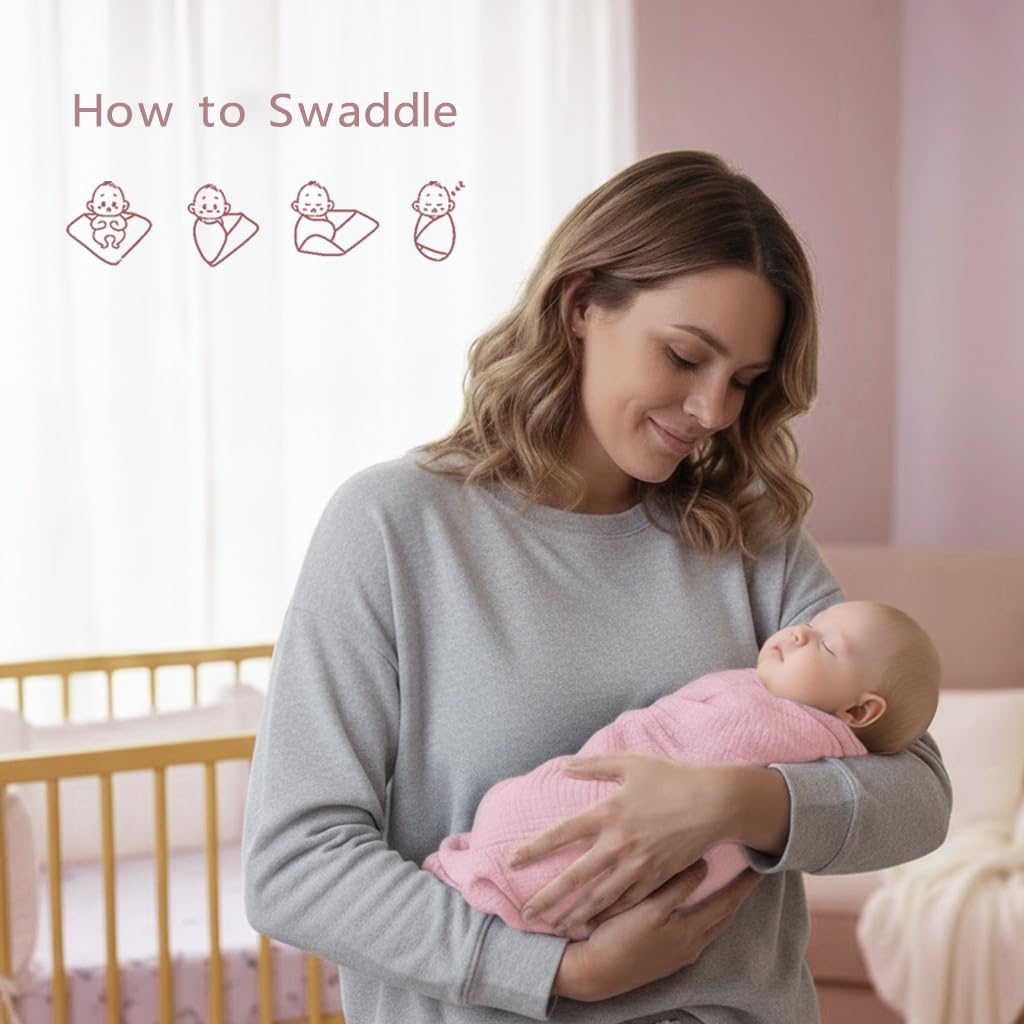 breebleep muslin swaddle blanket pink 3-pack crib use for naps and gentle warmth