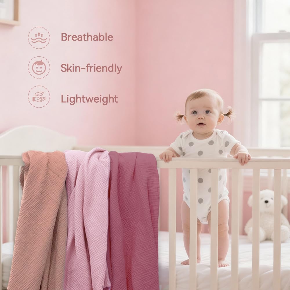 breebleep muslin swaddle blanket pink 3-pack skin-friendly organic cotton fabric