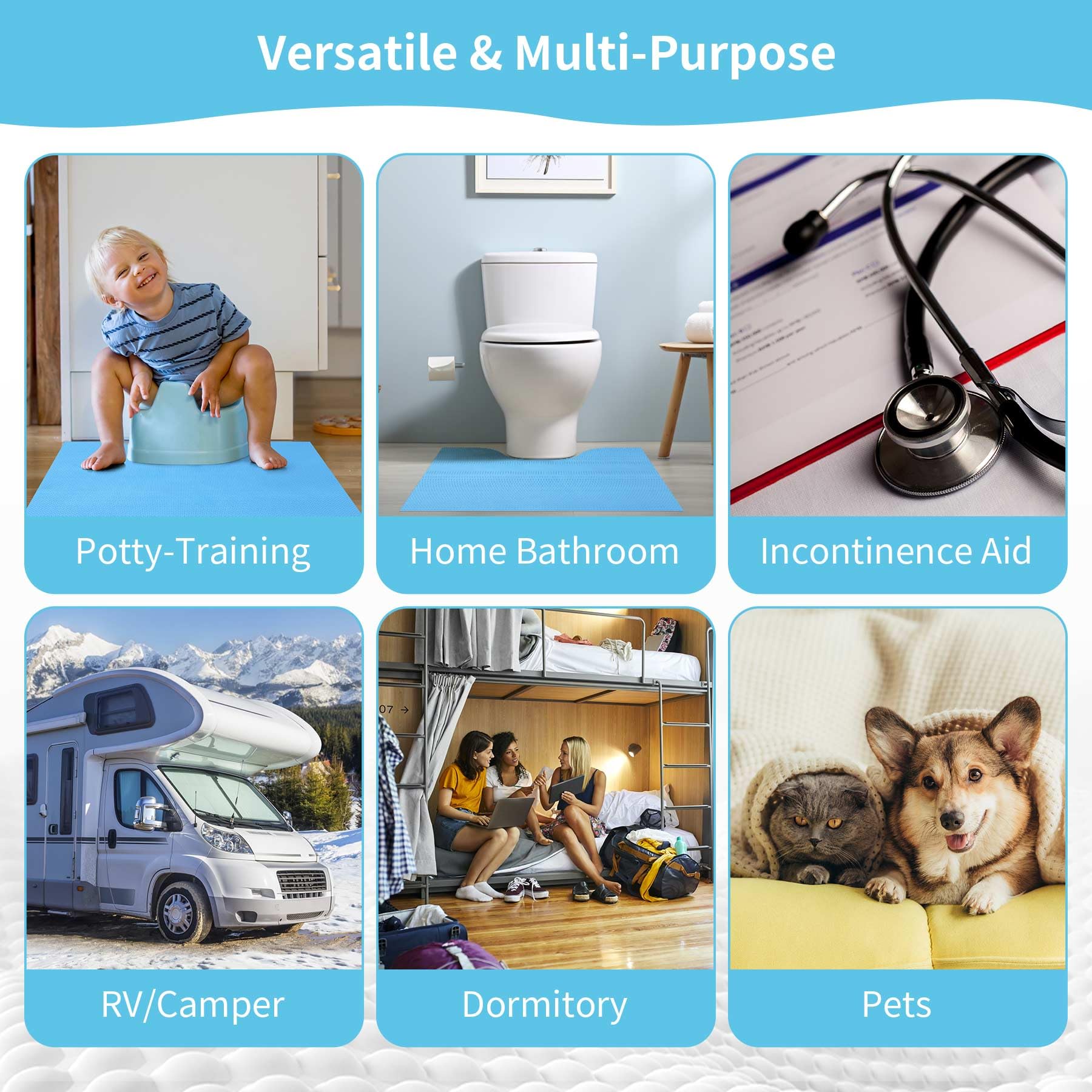 BREENHILL disposable mats protect floors from urine and splashes.