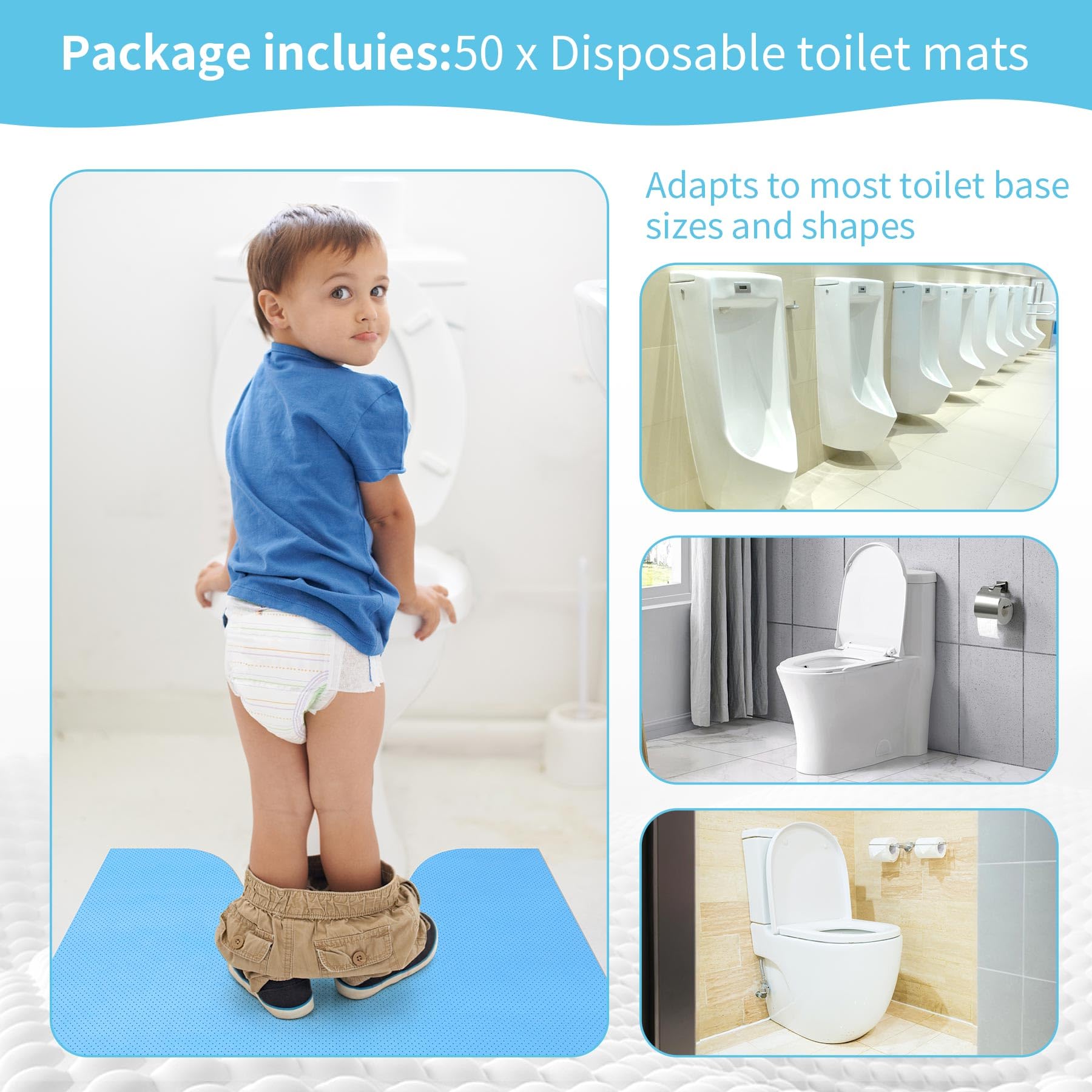 BREENHILL 24x22 inch mat fits most toilets with easy trimming.