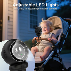 BreezeBoost stroller fan showing 360-degree rotation for customizable cooling on the go