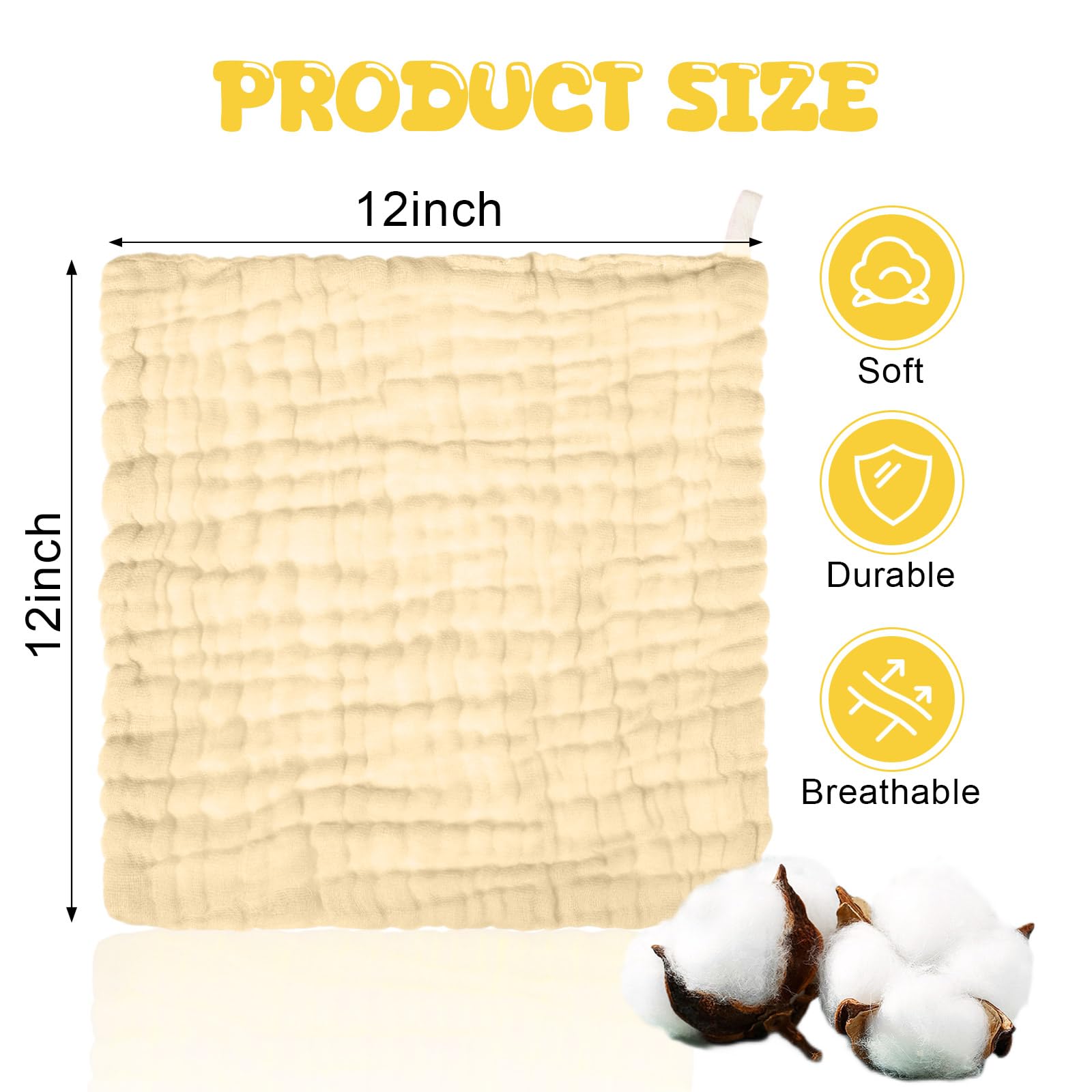 Breling baby muslin washcloth light yellow offers gentle cleansing for sensitive noses and faces.