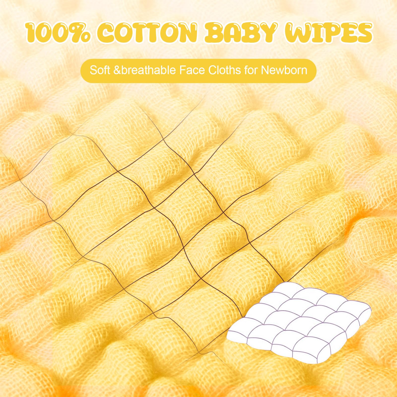 Breling baby muslin washcloth yellow provides bright everyday use while staying absorbent.