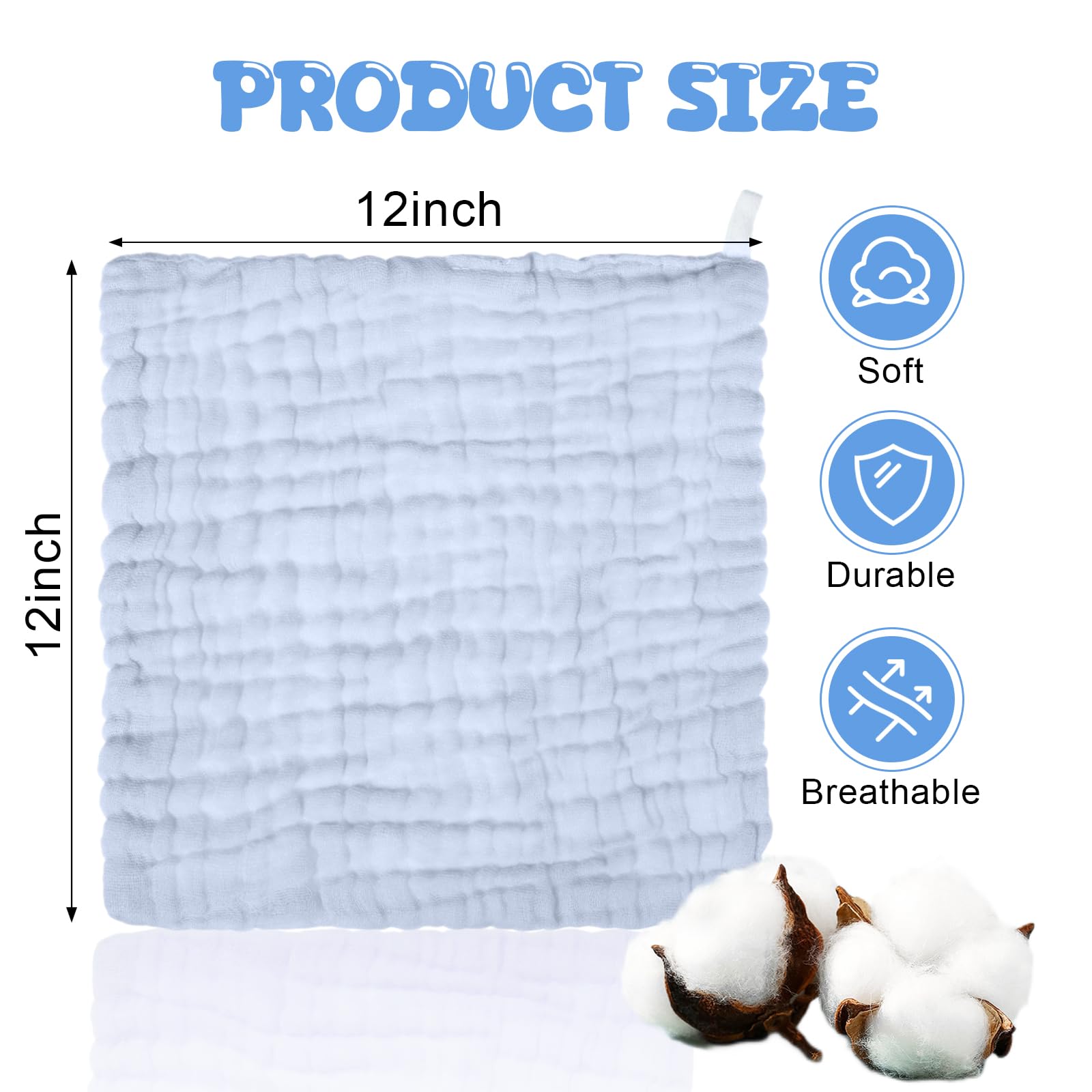 Breling muslin washcloths in white and blue colors ideal for bath.
