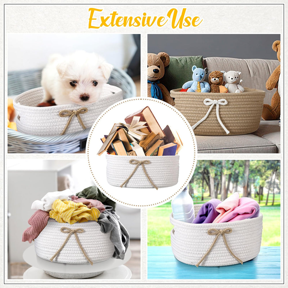 Breling Coquette Bow Storage Basket closeup shows soft cotton rope texture.