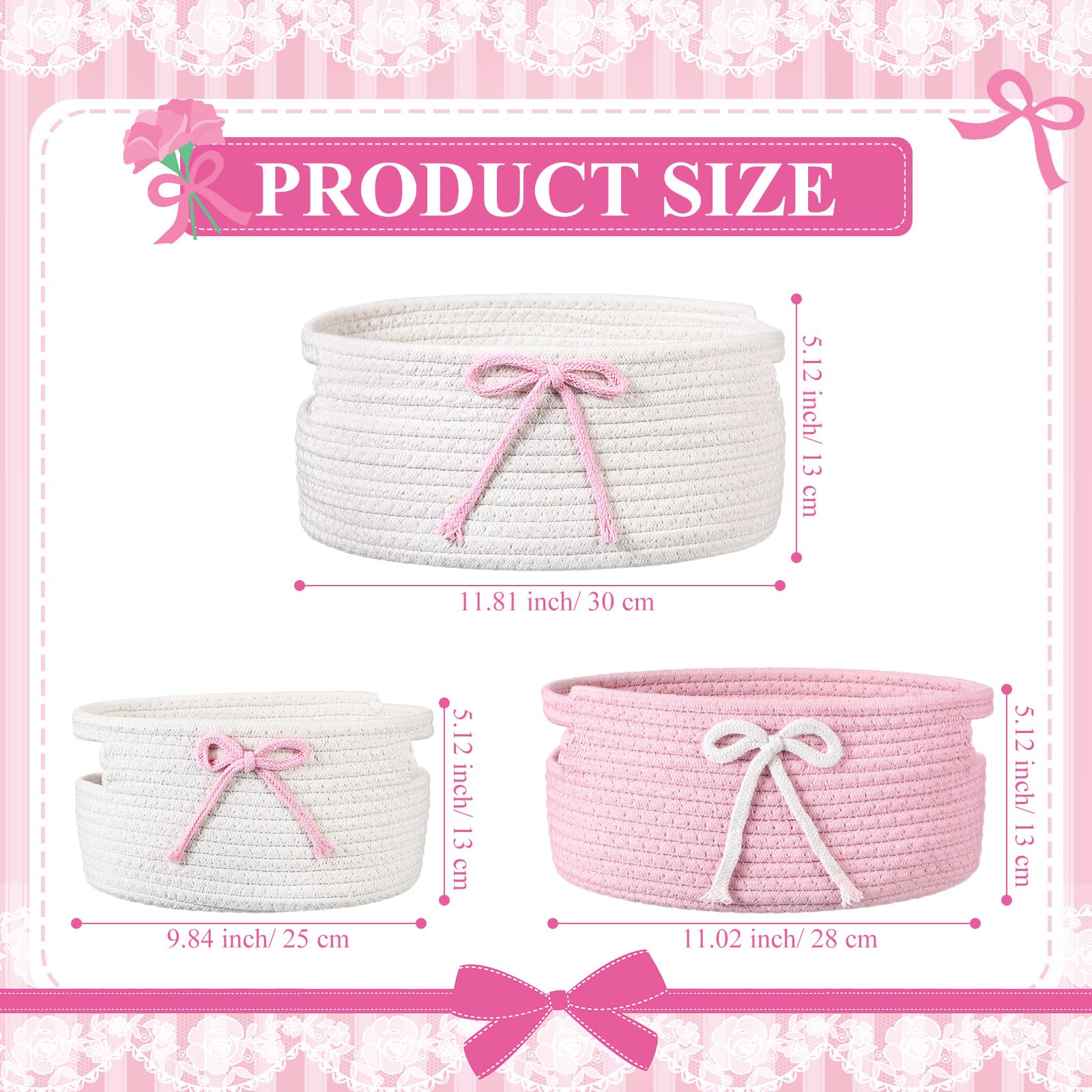 Breling Coquette bow storage basket medium pink highlights decorative toy organization