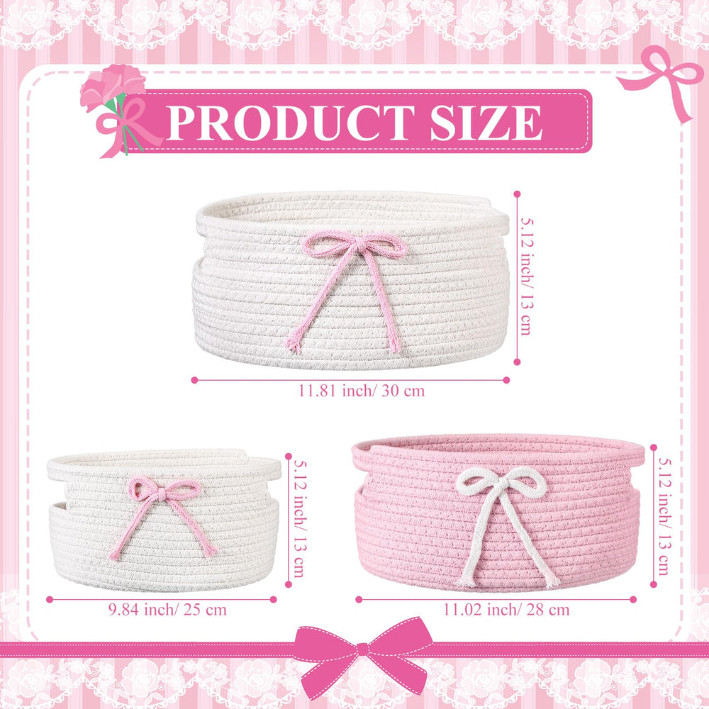 Breling Coquette bow storage basket medium pink highlights decorative toy organization