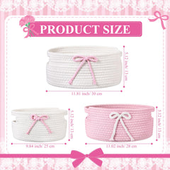 Breling Coquette bow storage basket medium pink highlights decorative toy organization