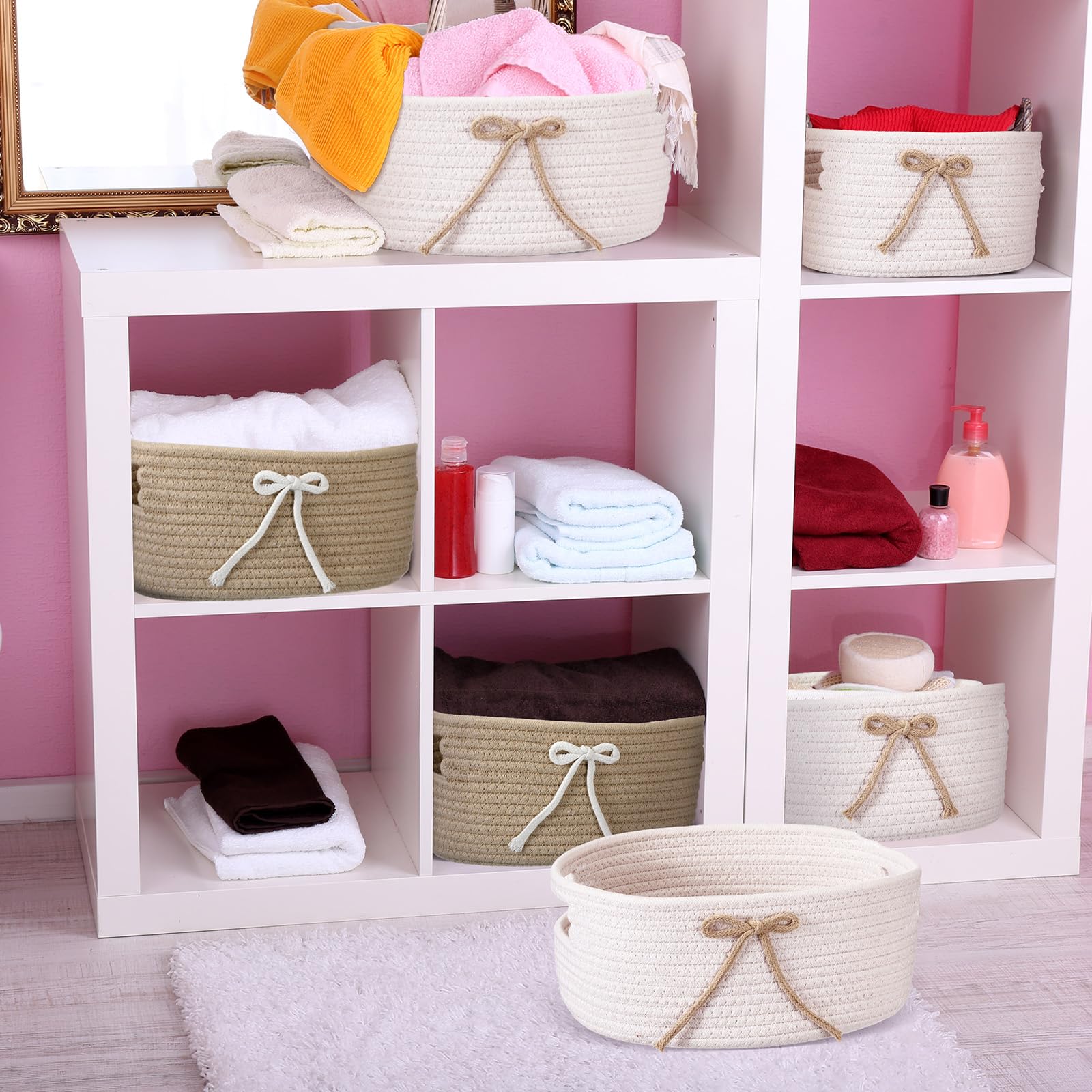 Breling Coquette Bow Storage Basket stands independently for safe use.