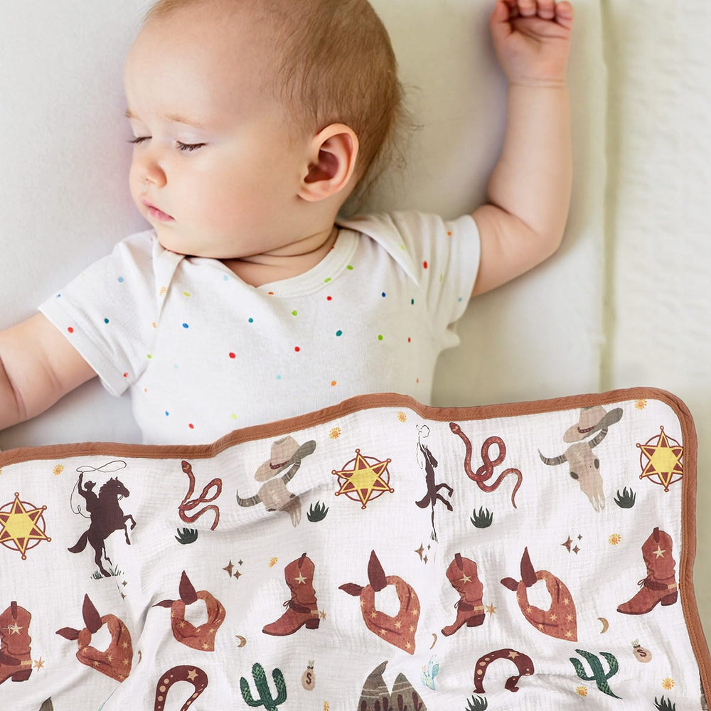 Breling muslin blanket machine-washable label indicates easy care for busy families