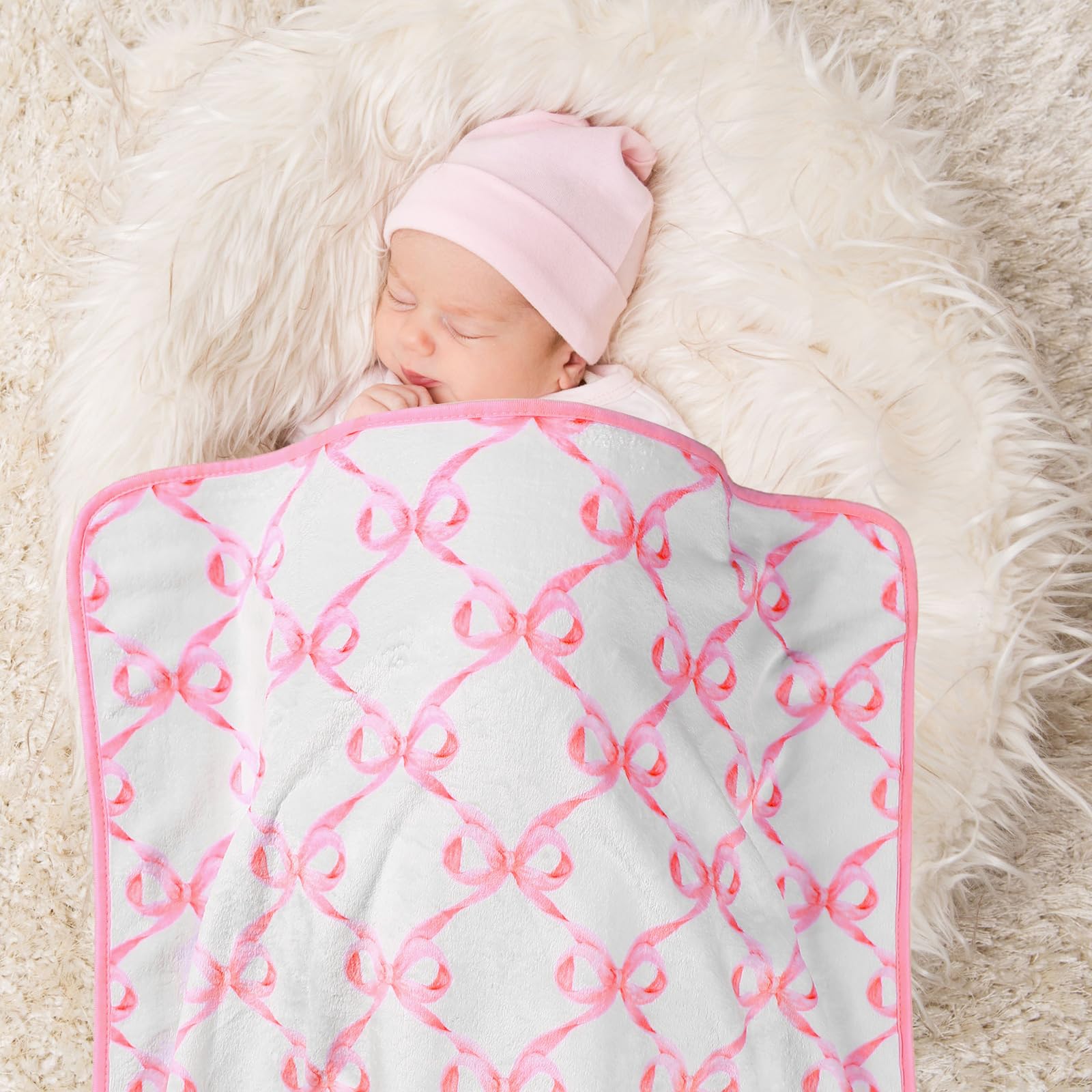Breling pink bow blanket soft flannel material designed for daily use