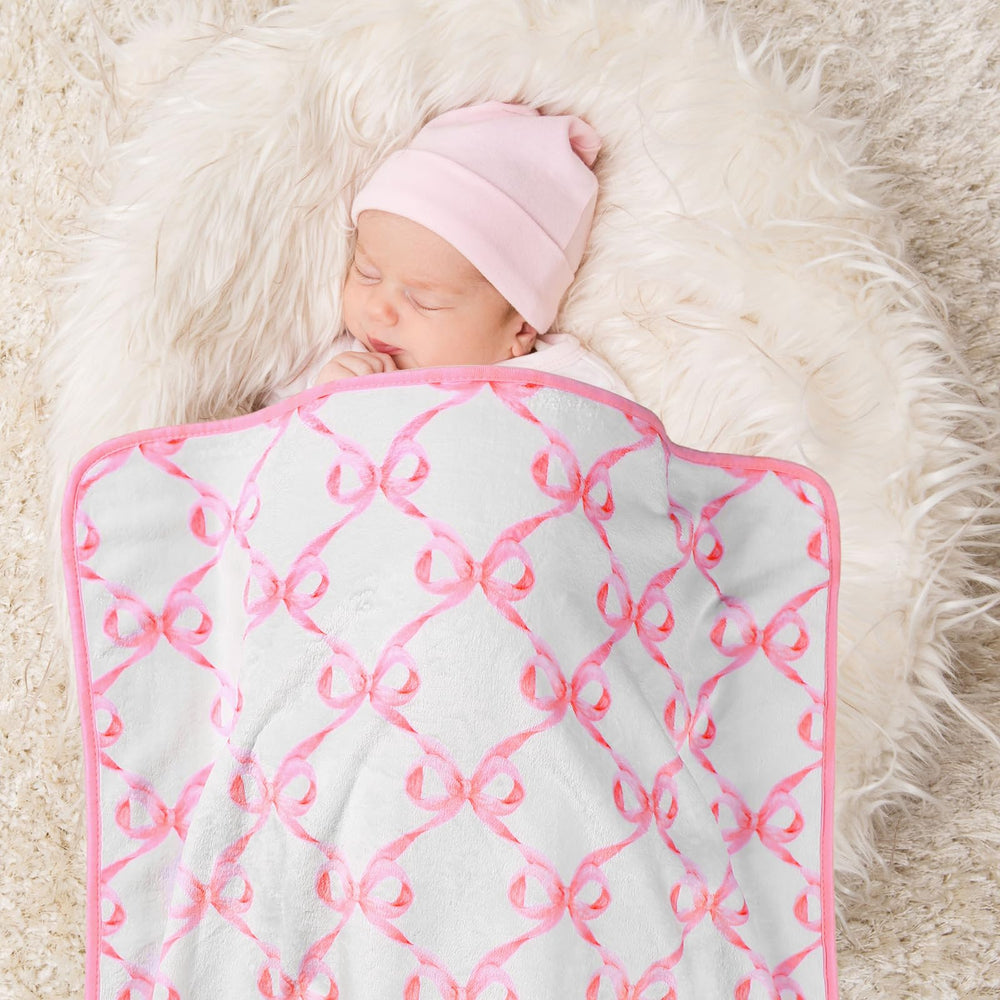 Breling pink bow blanket soft flannel material designed for daily use
