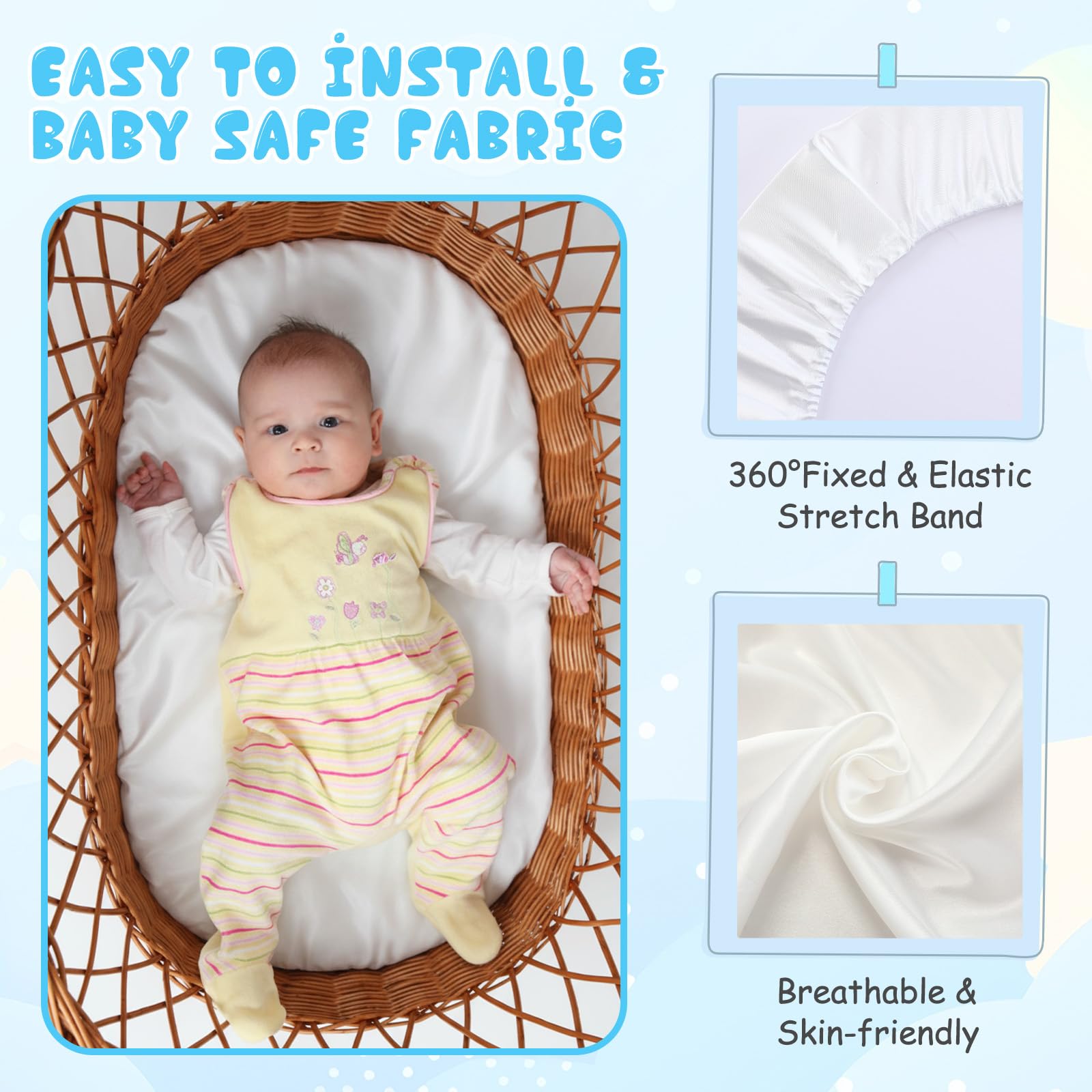 Breling satin bassinet sheet blue pattern adds soothing aesthetics with reliable fit