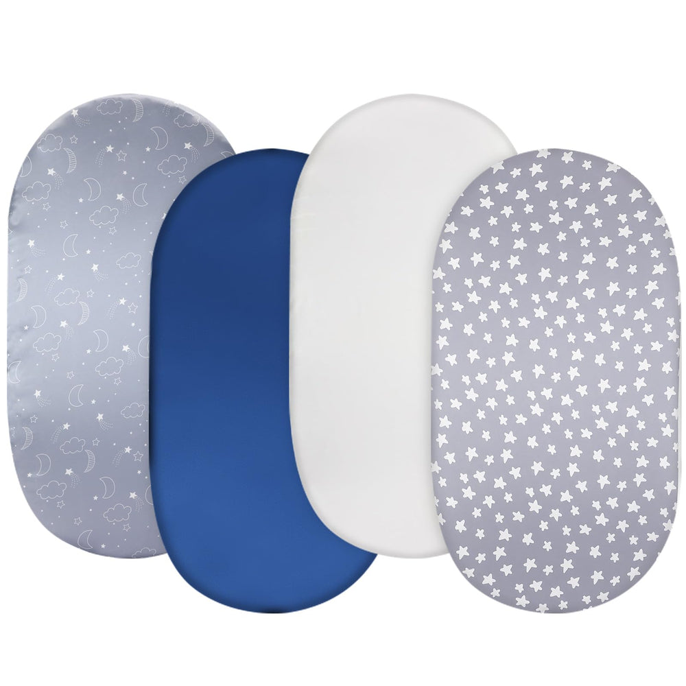 Breling satin bassinet sheet stars moons gray offers silky softness for hair-safe sleep