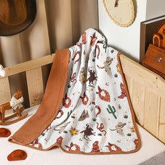 Breling Western Cowboy Muslin Blanket hero image shows soft, breathable baby cover for naps