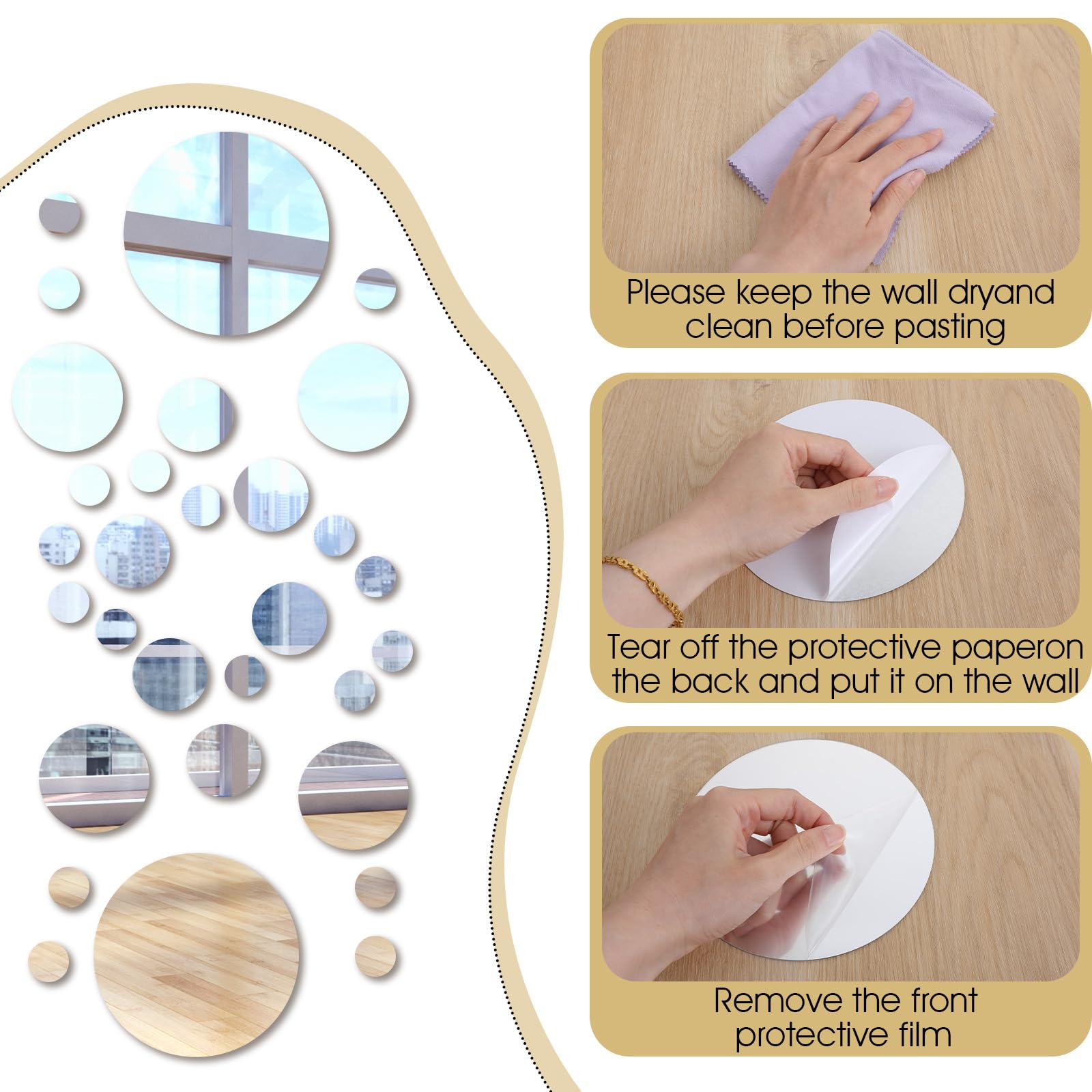 Bremorou Circle Mirror Collection 5.5cm tile—bright reflection for cabinets.
