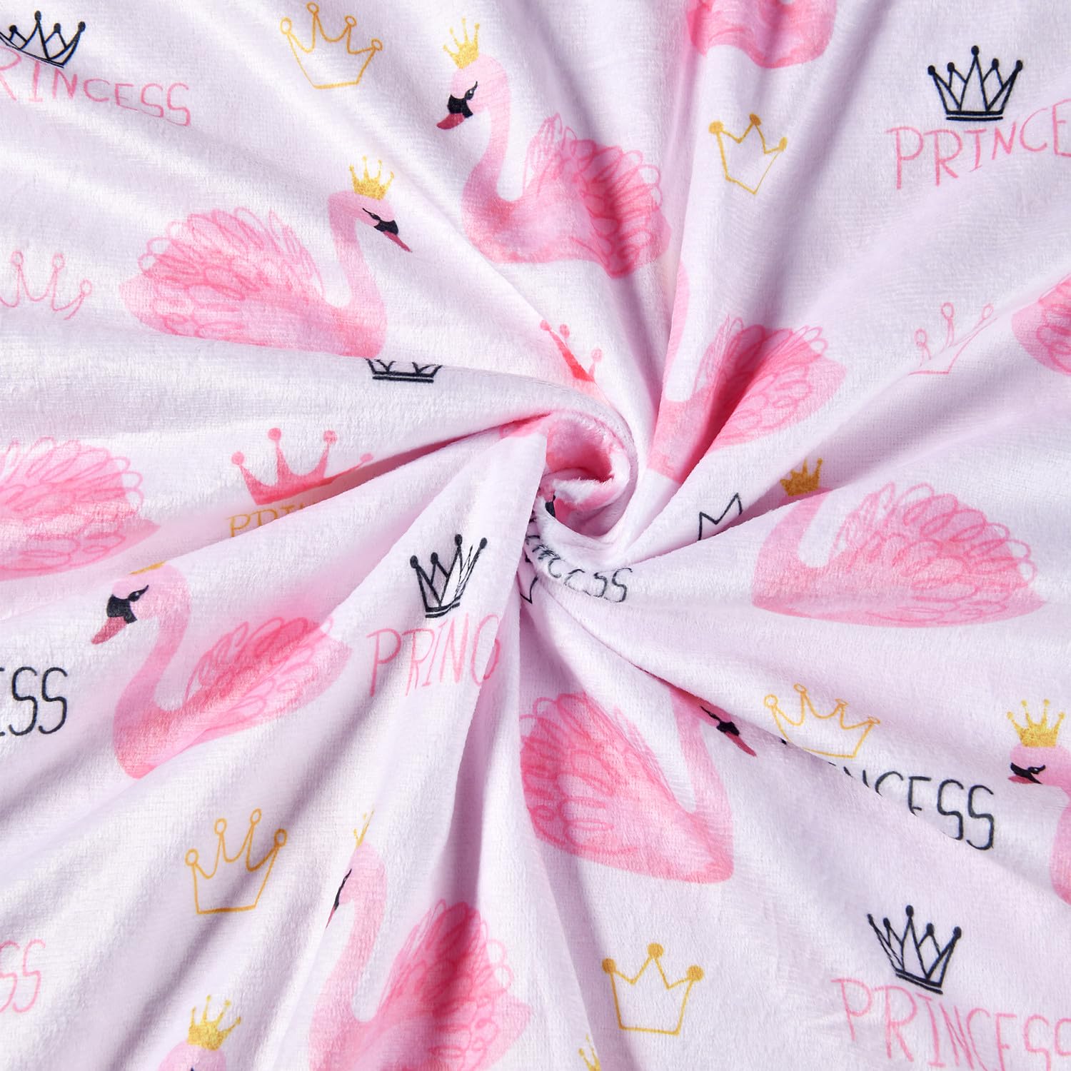 Brenaly pink swan blanket with dotted backing close-up showing breathable warmth
