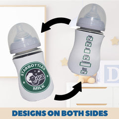 BREW PANTS bottle nipple detail design 2 closeup emphasizes safe silicone nipple for feeding.