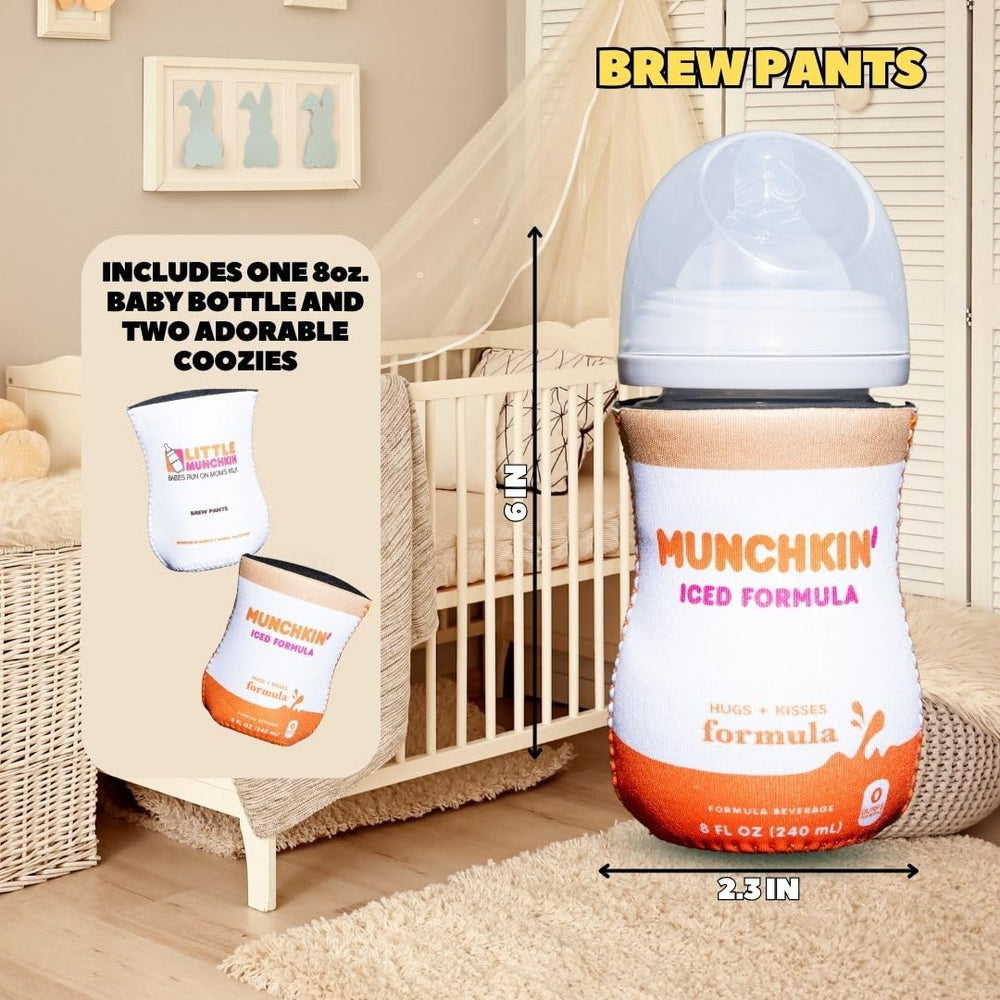 BREW PANTS coozies bottle inside view highlights included BPA-free bottle for safe feeding.