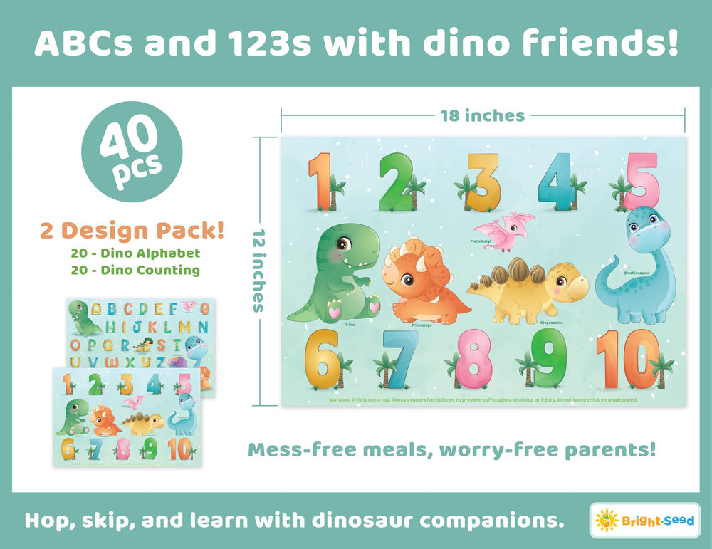 Bright Seed disposable placemats abc-123-design encourage learning during meals.