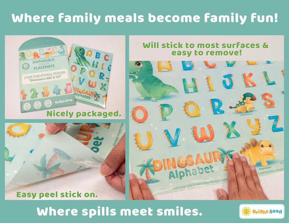 Bright Seed disposable placemats colorful-designs spark curiosity during meals.