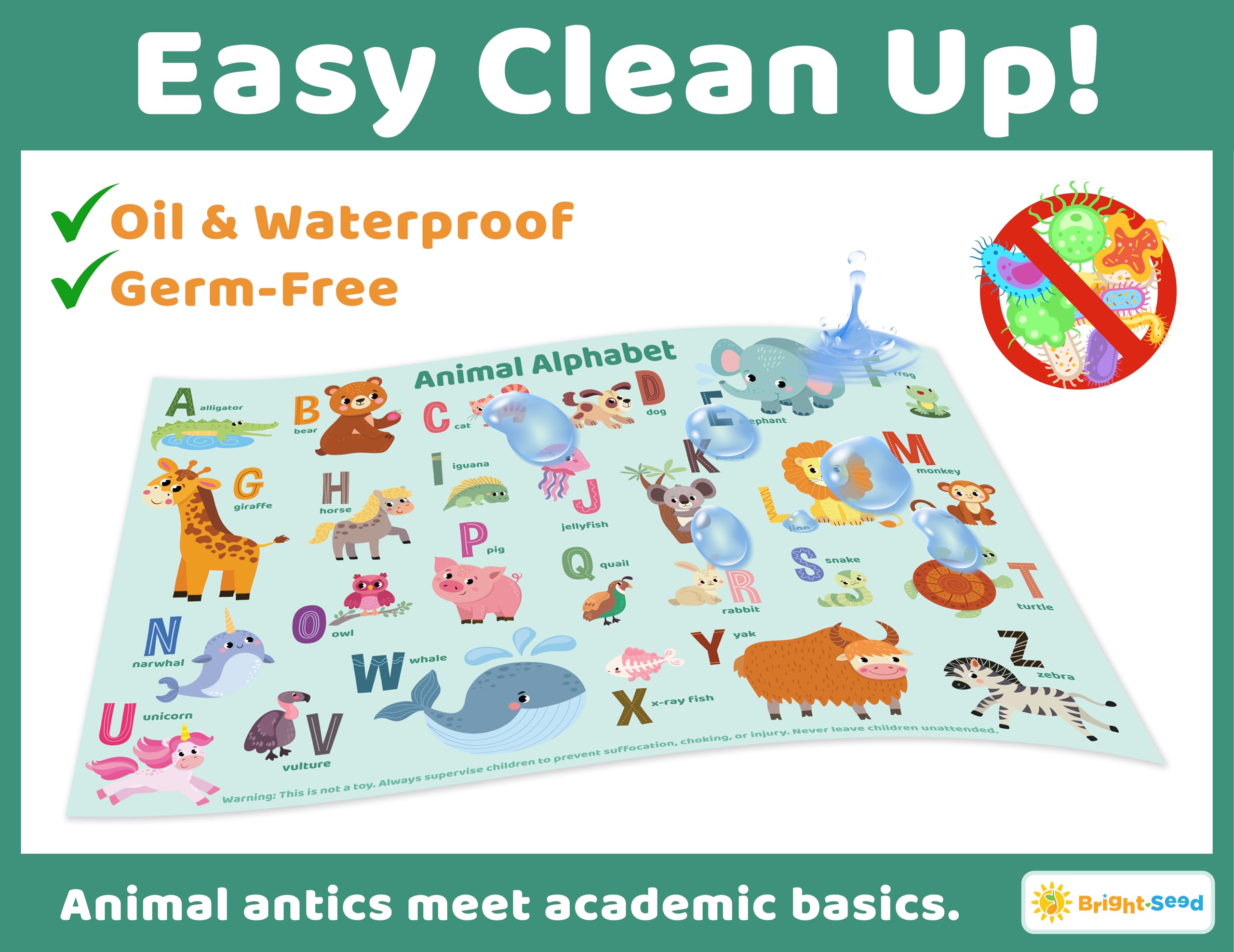 Bright Seed dining-table cleanup placemats make spills easier to wipe away.