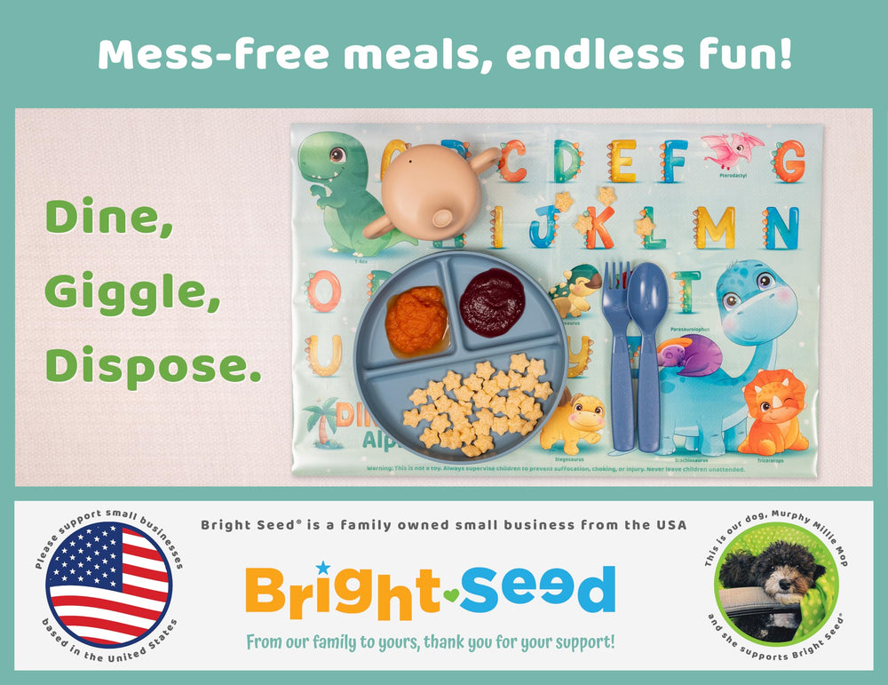Bright Seed disposable placemats easy-cleanup design simplifies post-meal cleanup.