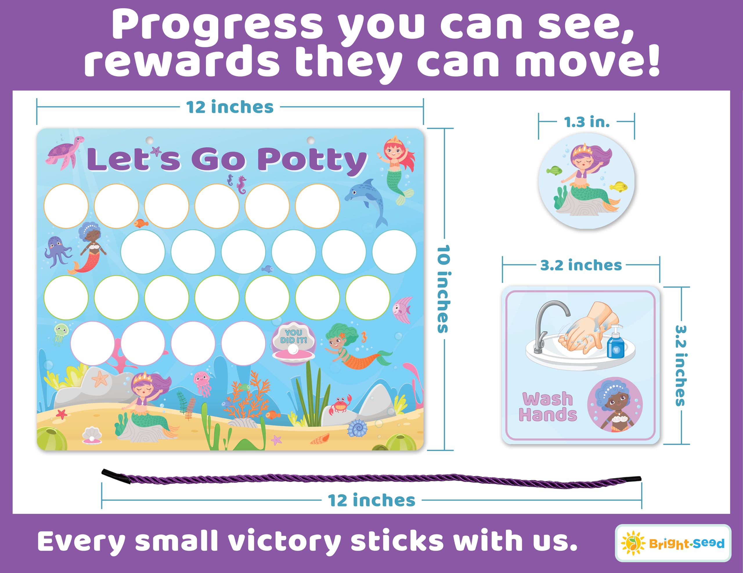 Bright Seed Mermaids Potty Chart in bathroom setup demonstrates easy at-home potty routine.