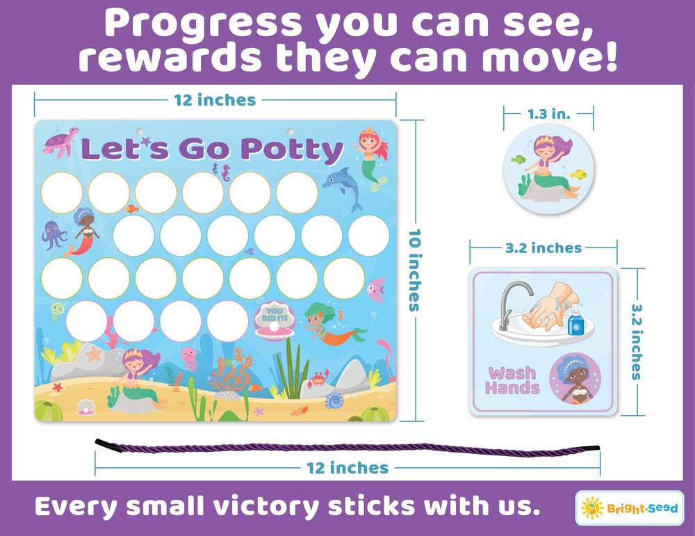 Bright Seed Mermaids Potty Chart in bathroom setup demonstrates easy at-home potty routine.