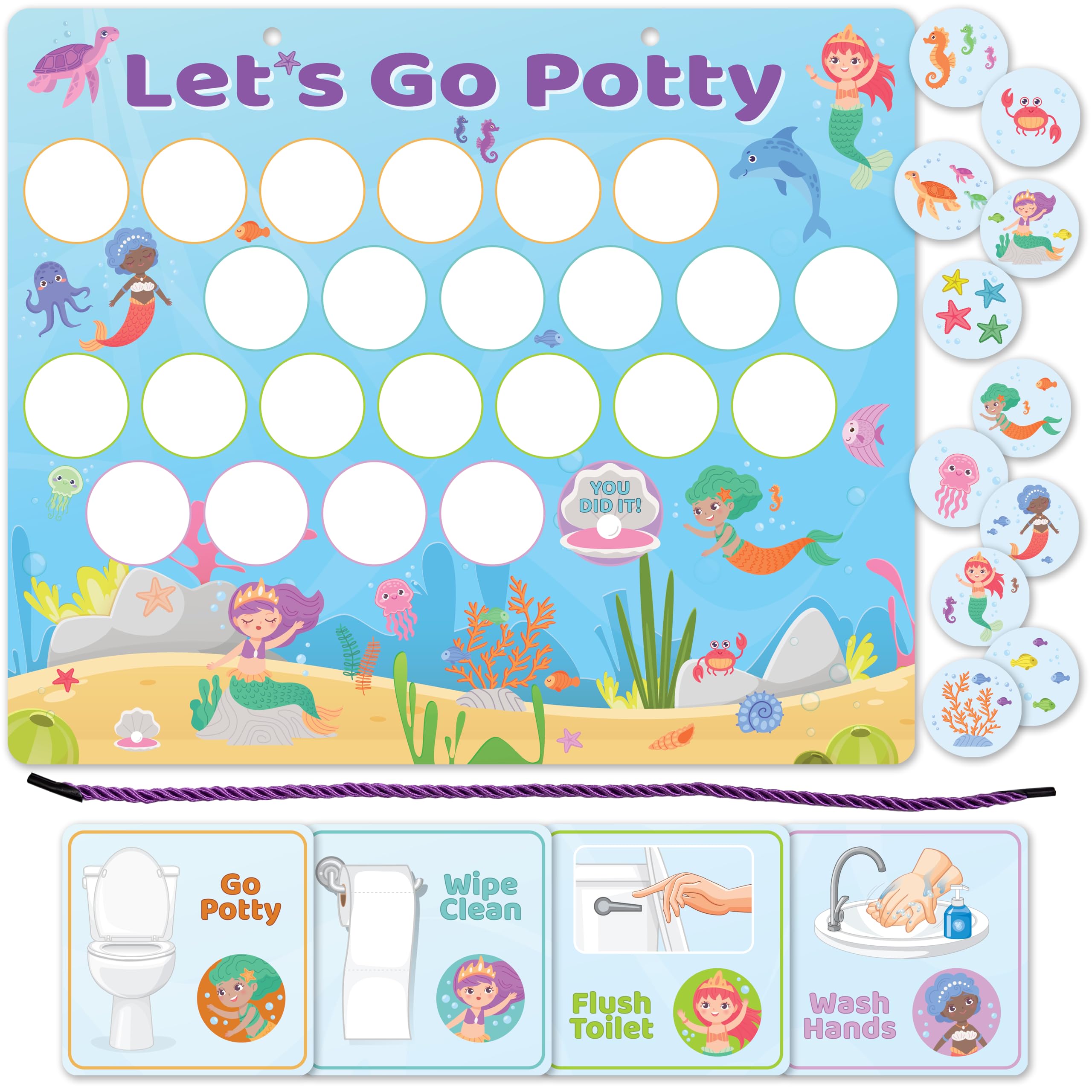 Bright Seed Mermaids Potty Chart full view shows engaging visuals to motivate toddlers.