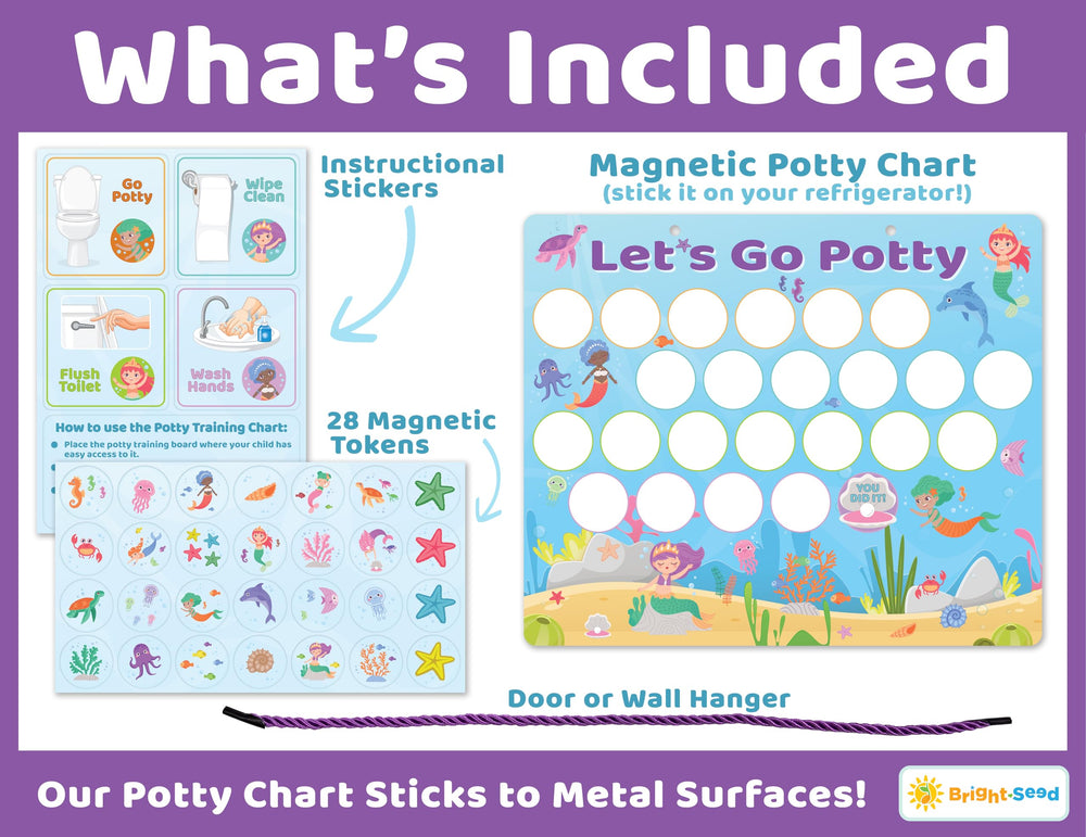Bright Seed Mermaids Potty Chart magnetic chips highlight reward system for daily consistency.