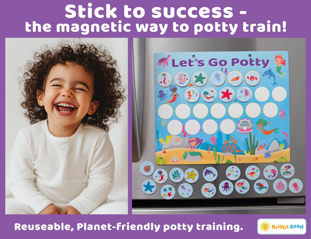Bright Seed Mermaids Potty Chart closeup features mermaid design to engage kids during training.