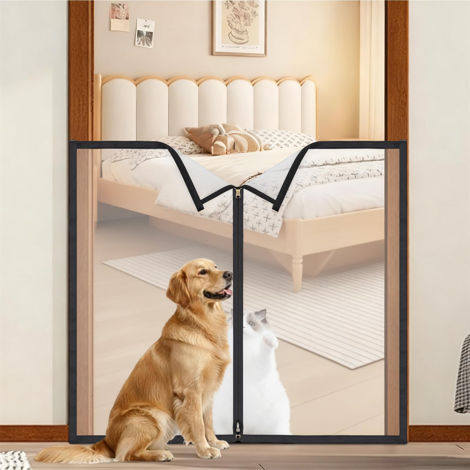 BrightRow dog gate zipper middle enables easy pet access for busy households
