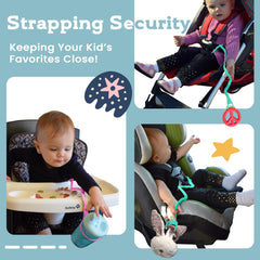 Brilli Baby high chair strap securing cups and toys during meals.