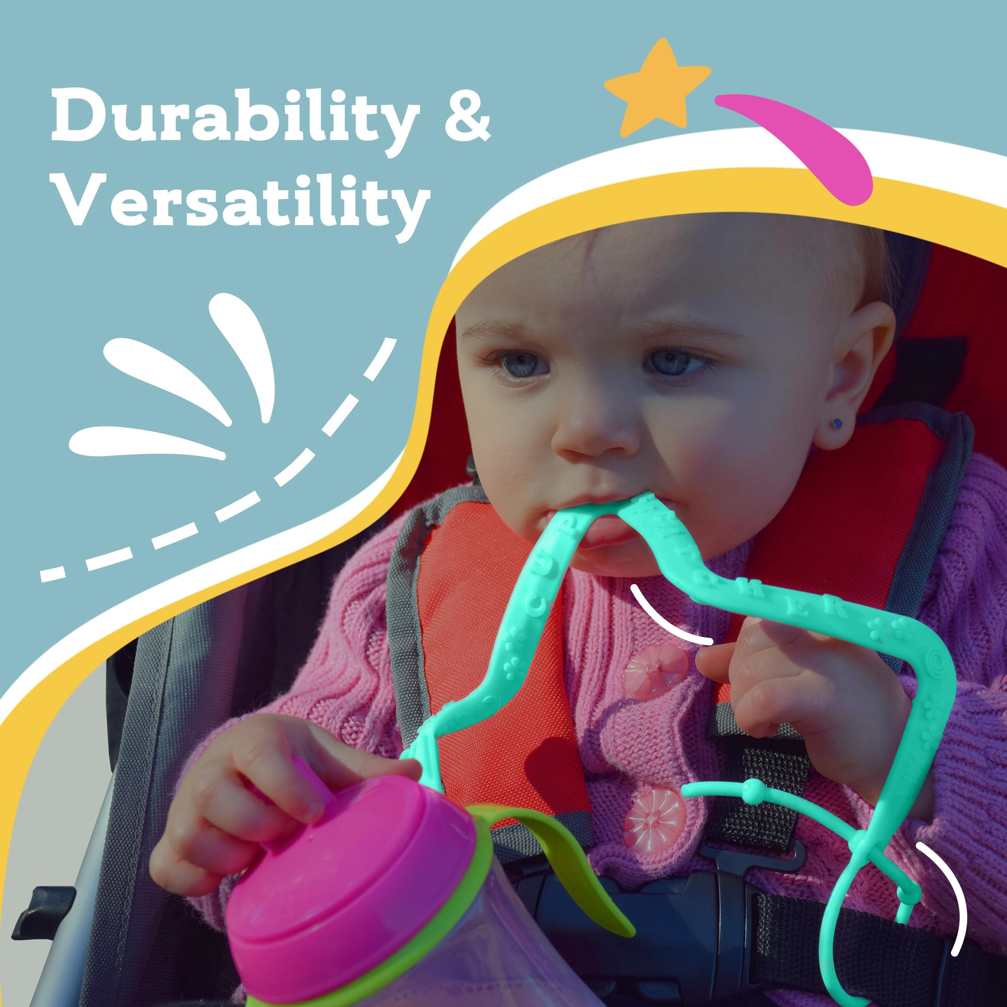 Brilli Baby teether/toy holder pairs with cups for busy playtimes.