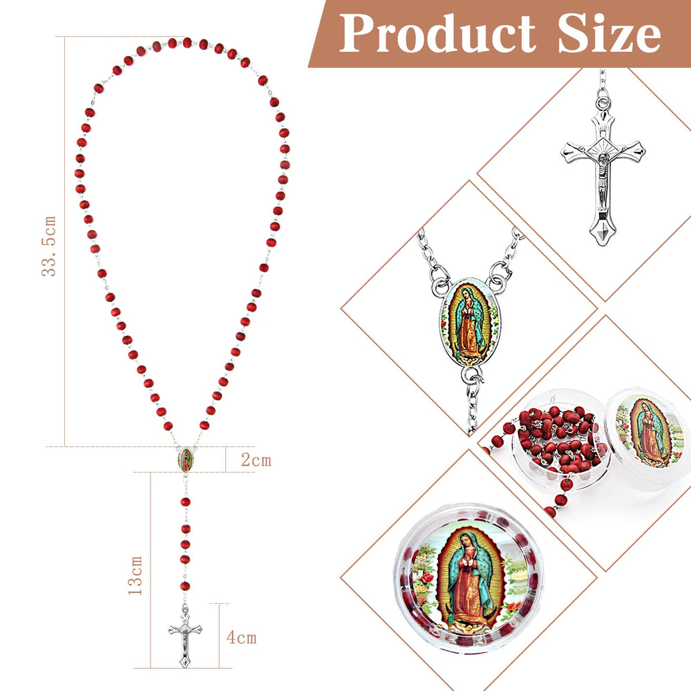Brilucky red rosary beads closeup shows 6mm wooden beads for timeless church keepsakes.