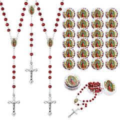 Brilucky red rosary with Our Lady pendant in gift box for baptism favors.