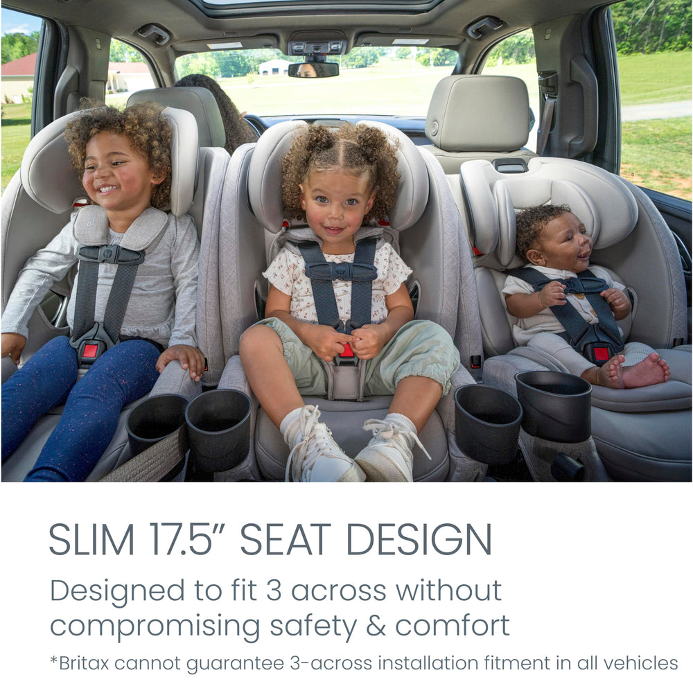 Britax One4Life Slim SpaceSaver design supports 3-across seating in many cars.