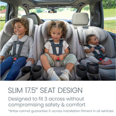 Britax One4Life Slim SpaceSaver design supports 3-across seating in many cars.