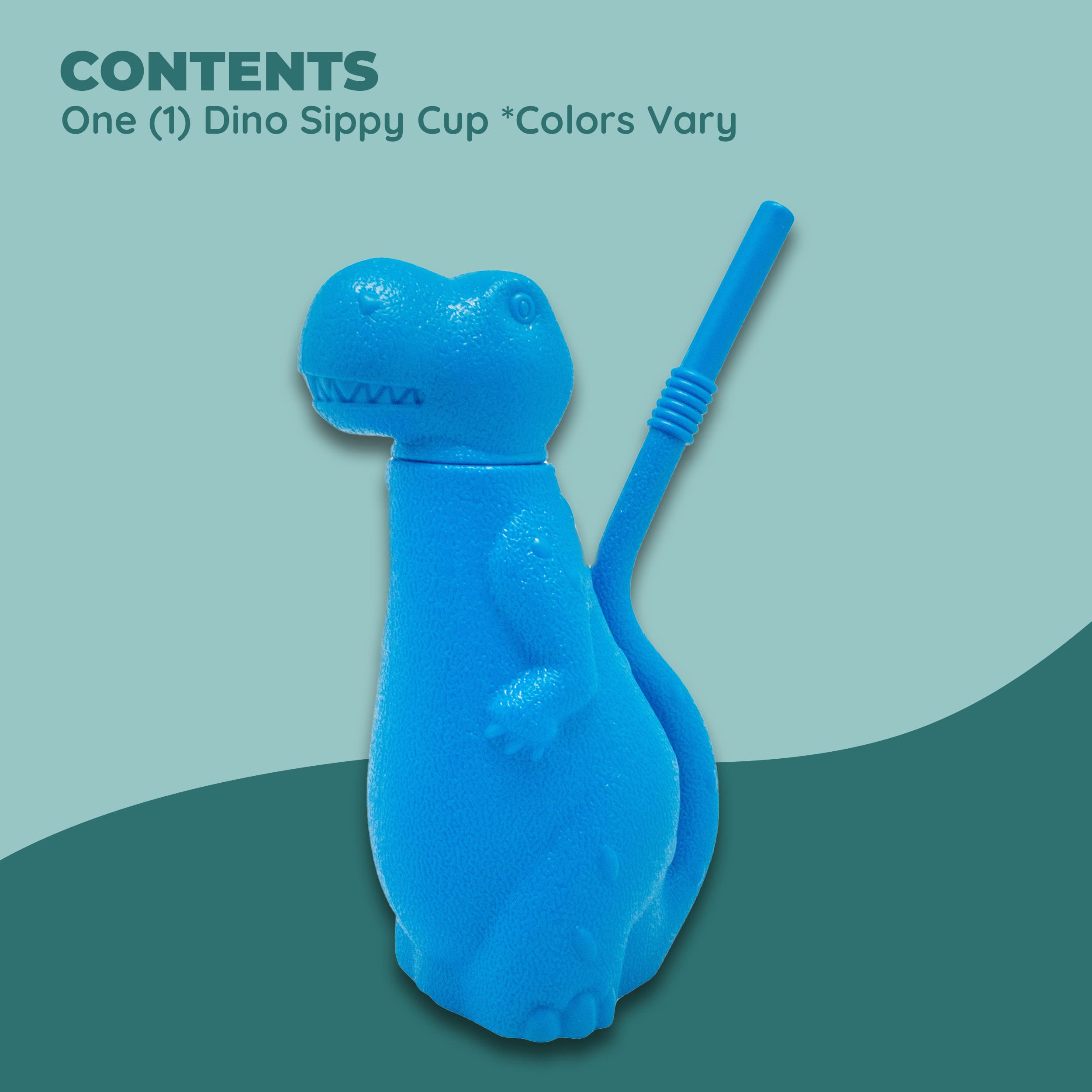 Brite Concepts straw-attached dinosaur cup demonstrates secure straw to prevent loss